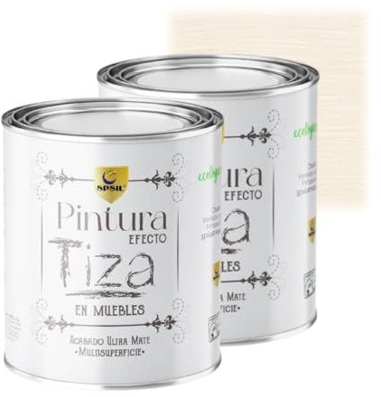 SPSIL Pintura a la Tiza Blanco Roto (750ml X 2) Multiusos Sin Lijado, Secado Rápido Lavable Ecológica, Mate Vintage para Madera Metal Yeso, Interiores Exteriores Bricolaje y Renovación de Muebles