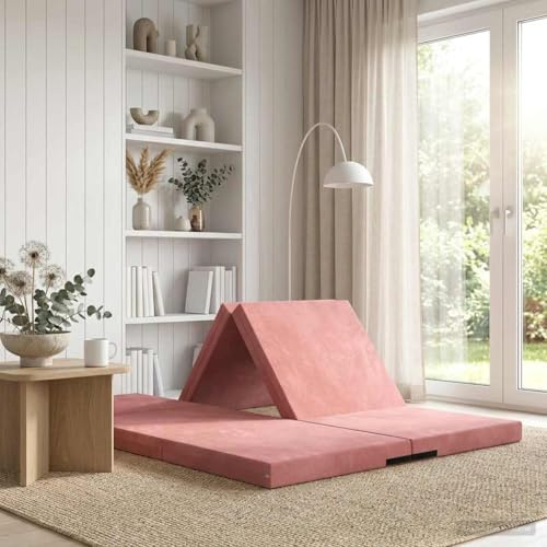 Kangardius Fällbar soffa säng 140 x 67 x 45 cm rosa sammet, konvertibel, utrymmesbesparande, bekväm, lämplig för sovrum och gästrum, med avtagbart överdrag, 2-i-1-funktion för flexibel användning