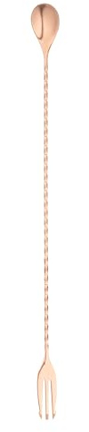Restaurantware Bar Lux 16 Inch Bar Spoon 1 Fork Tip Cocktail Stirrer Spoon - Long Commercial Copper-Plated Stainless Steel Cocktail Mixing Spoon For Stirring And Mixing For Professionals