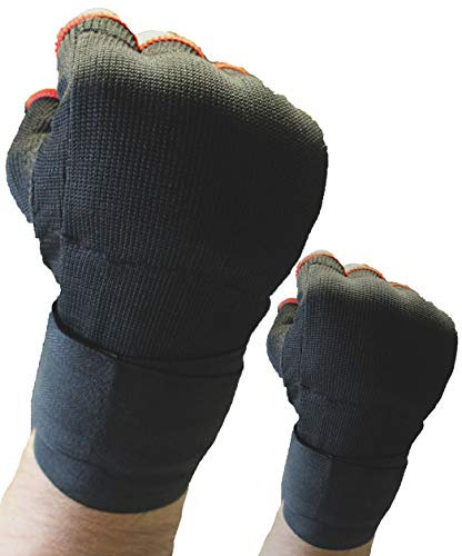 Lisaro Gepolsterte Schlupfbandagen, Faustbandagen, elastische Innenhandschuhe für Boxhandschuhe, Handbandagen, Boxbandagen, 1 Paar, schwarz/rot. (S)