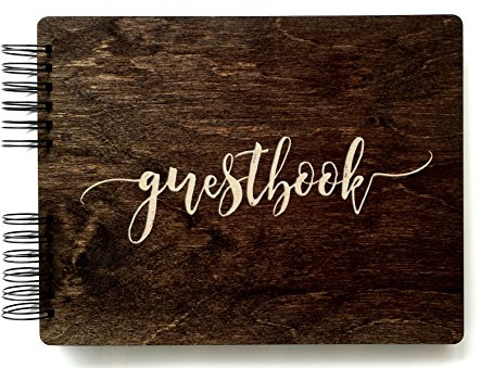 Wooden Rustic Guest Book 11 x 8.5 : Made in USA (Ivory Color Blank Pages, Front Cover GUESTBOOK Engraved)