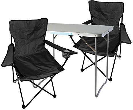 Mojawo 3tlg. Campingmöbel Set Alu 70x50x59cm 1x Campingtisch mit Tragegriff + 2 Anglerstühle, Faltstühle Schwarz