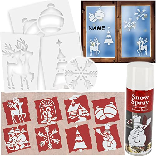 alles-meine.de GmbH Set: Schneespray Dose + große Schablonen Vorlage - inkl. Name - Schneeflocken/Weihnachtsmann/Schriftzüge & Text/Weihnachten - Kunstschnee Schneebild - f..
