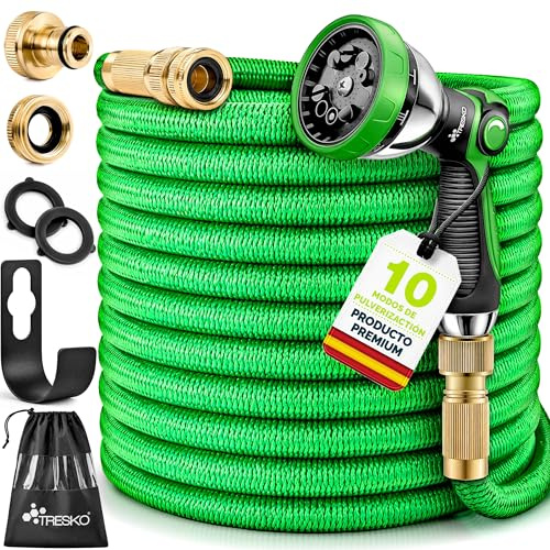 TRESKO® Flexibler Gartenschlauch 22,5 m mit 3-Fach Latex & 10 Modi Brause | FlexiSchlauch dehnbar inkl. 1/2 & 3/4 Adapter, Wandhalterung & Tasche | Wasserschlauch Flexibel mit Messing Anschlüssen