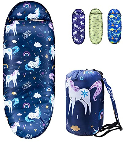 Kids Sleeping Bags for Girls – Unicorn Rainbow Space Navy – Rioyalo YOLO 45 Camping Sleeping Bags for Kids with Carry Bag - Outdoor and Indoor (Unicorn-NV)