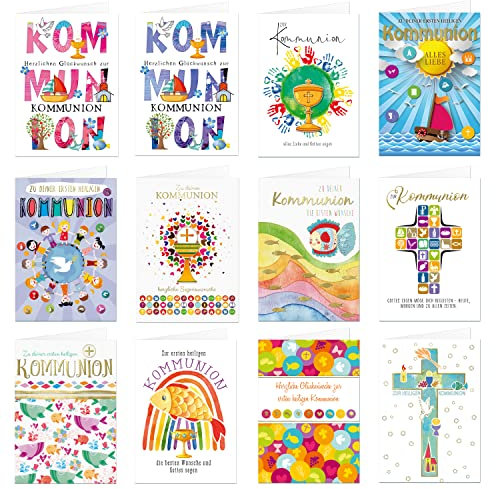 Kommunionskarten Klappkarten mit Umschlag - Glückwunschkarte zur Kommunion (12 Stück ohne Folie)