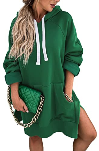 PRETTYGARDEN Sweatshirt for Women 2026 Fall Oversized Pullover Long Sleeve Casual Hoodie Dress Kangaroo Pocket Winter Clothes (Dark Green,Medium)