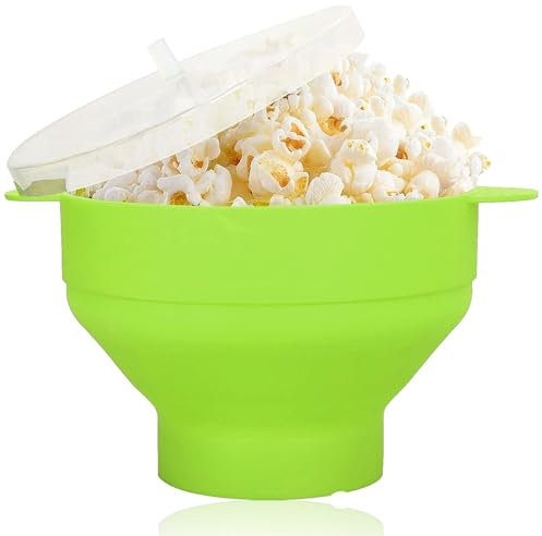 Large Microwave Popcorn Maker, Silicone Popcorn Popper Microwave Collapsible Bowl with Lid and Handle, Dishwasher Safe(Green)