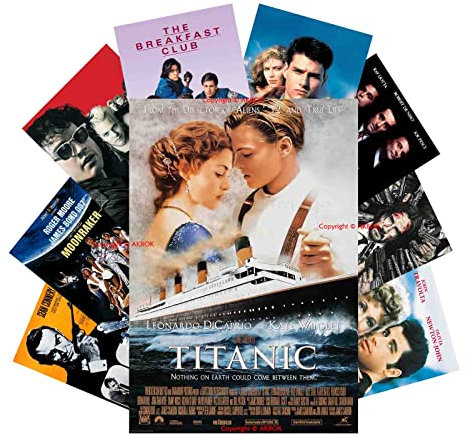 AKBOK 9 Pieces Vintage Movie Posters Retro Classic Movie Posters 80s 90s Film Art Prints for Theater Dorm Room Man Cave Decor 8×12 Inches Unframed