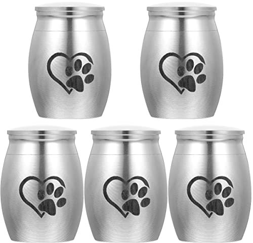 POPETPOP 5stücke Stainless Steel Pet Urn Für Hunde Und Katzen Hochwertige Langlebige Tierurne Mit Pfotenabdruck-Design Aufbewahrung Von Tierasche Silber
