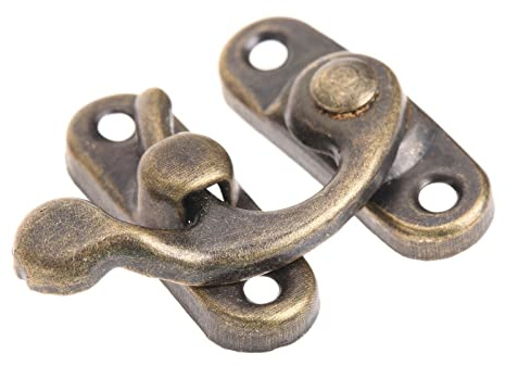 Mgoodoo 28 x 33 mm Lot de 12 Loquets Décoratifs Anciens avec 48 Vis | Fermoir Vintage Verrou Ancien Moraillon Serrure Fermeture Crochet de Loquet pour Coffre en Bois, Boîte à Bijoux, Vitrine, Armoire