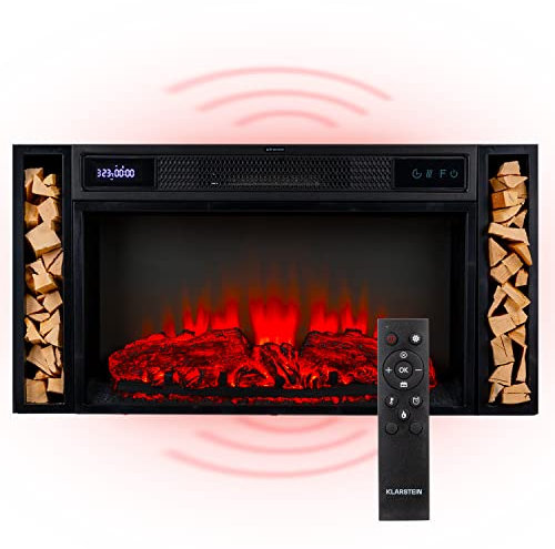Klarstein Camino Elettrico Basso Consumo, Camino da Terra con Mensola, Camino da Parete, Caminetto Elettrico 1900W, Finto, Decorativo, con LED, Telecomando, Timer, Controllo Temperatura