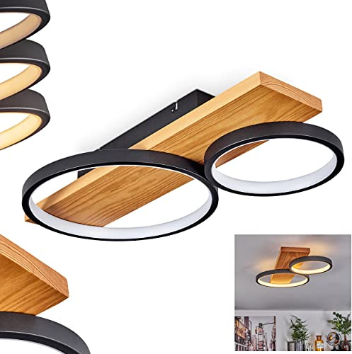 HOFSTEIN LED Deckenleuchte Rodekro, dimmbare Deckenlampe aus Metall/Holz in Schwarz/Naturfarben/Weiß, dimmbar über Lichtschalter, moderne Leuchte mit Holzbalken, 26 Watt, 3000 Kelvin, 3000 Lumen