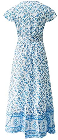 ERFMFKL Vestito floreale lungo del fiore della boemia del manicotto delle signore del vestito da partito delle donne, blu cielo, XXL