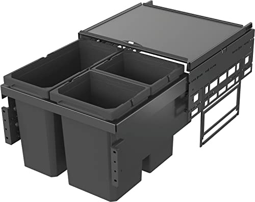 VAUTH-SAGEL Envi Space Poubelle encastrable à 3 compartiments, à extension complète, avec amortisseur et fermeture automatique intégrée, 2 x 10 l, 1 x 16 l, en plastique, gris lave