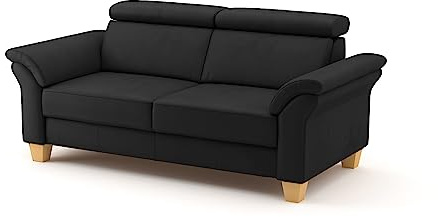 CAVADORE 3-Sitzer-Sofa Ammerland in Echtleder / Landhaus-Sofa mit Federkern + Kopfteilverstellung / 186 x 84 x 93 / Leder Schwarz