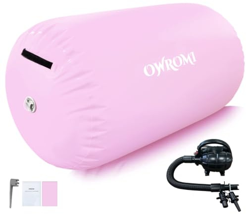 Inflatable Gymnastics Air Mat Tumble Track with Gymnastics Air Barrel - Inflatable Air Spot Tumbler Backbend Trainer Air Roller Tumbling Mat with Electric Pump