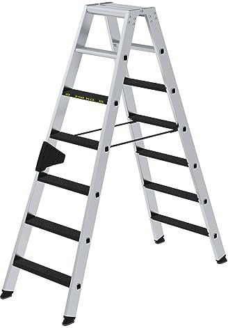 PROREGAL Stufen-Stehleiter | 250 kg beidseitig begehbar mit Clip-Step R13 | 2x7 Stufen | Leiter, Teleskopleiter, Trittleiter, Bockleiter, Sprossen-Doppelleiter