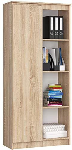 AKORD Büro-Bücherregal 80cm | 8 Einlegeböden | für Schrank Wohnzimmer Schlafzimmer Bücherregale| Standregal Holzregal Regal | Laminierte Platte 16 mm | Farbe Sonoma-Eiche