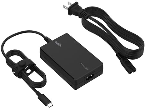 Belkin Connect - Adaptador de Corriente USB-C Core GAN de 100 W, Adaptador de Carga rápida con compatibilidad USB-C Universal, Entrega de energía de 100 W, Cable de alimentación de 8 pies para Juegos