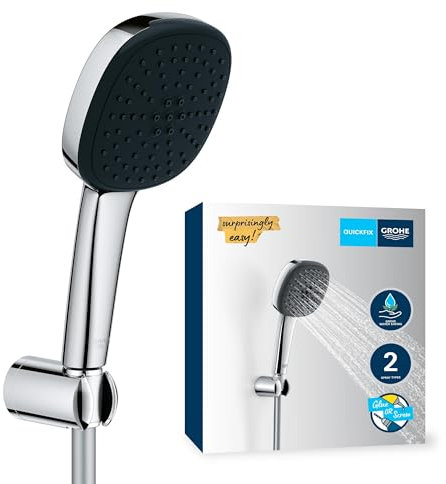 GROHE Vitalio Comfort 110 Juego de Soporte de Pared (Ducha Manual 2 chorros, Flexo de 1,75m, Soporte de Ducha, Encolar o Taladrar, ahorro de agua), Cromo 26399001