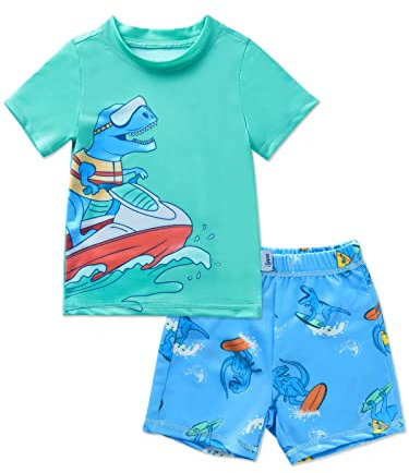 Baby Kleinkind Jungen Badeanzug Set 2 Teilig UPF 50+ Baby Badeanzug für Jungen Rash Guards Kurzärmelig Badeanzug für 6-12 2T 3T 4T 5T