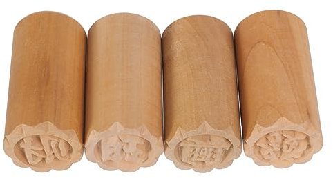 PRETYZOOM 4pcs Wood Stamper Cake Stamp and Cookie Stamp Traditional Chinese Dessert for Moon Cake Sealing for Baking Decor and Mid-Autumn Festival Celebrations