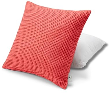 NOAH VERDE Kissen 45x45 ROT, Waffelpique Sofakissen mit Füllung und Bezug | 100% Baumwolle, Öko-Tex 100, rotes Dekokissen & Zierkissen für Sofa, Couch, Bett, Outdoor-Kissen, Sommerkissen Kissenbezug