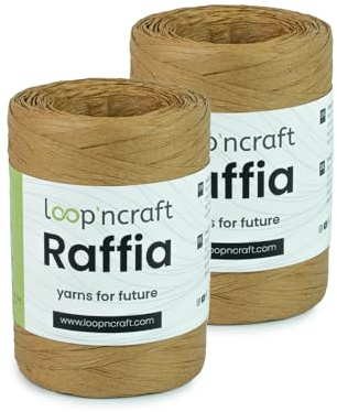 Raffia Papiergarn 2er-Set, Karamell, Loopncraft, 2 X 100g, Raffia Yarn, Natur Bastband