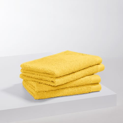 s.Oliver 4 TLG Gästehandtuch Set - 100% Baumwolle, 600 g/m², weich & angenehm, 4X Gästehandtücher gelb