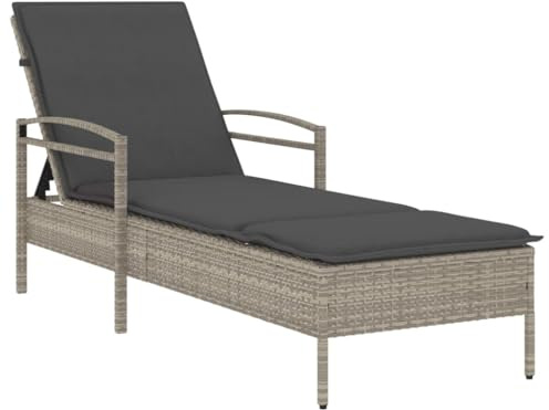 vidaXL Sonnenliege mit Auflage Hellgrau 63x200x81 cm Poly Rattan