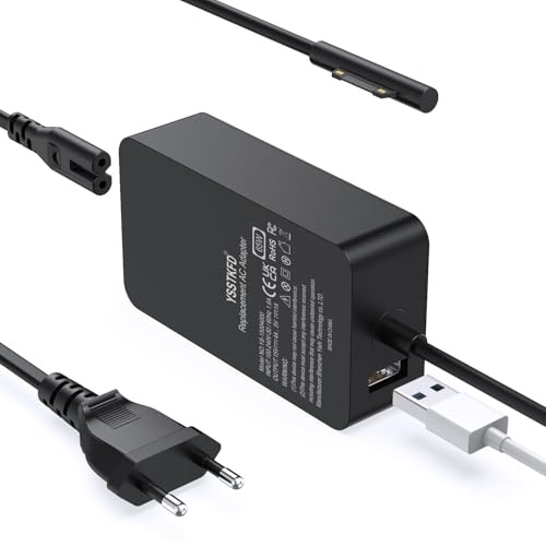 Chargeur Surface 65W Compatible avec Microsoft Pro 11/10/9/8/Pro 7/7+/Pro 6/5/Pro 4/3/X, Surface Laptop 7/6/5/4/3/2, Go 4/3/2/1, Book 3/2/1, Alimentation avec Un USB Port