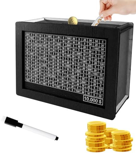 Wooden 10000 Savings Challenge Box, Wooden Money Saving Box, 10000 Money Saving Challenge Countdown Money Box With Erasable Pen Money Saving Bank Help Budget Boxes, Black