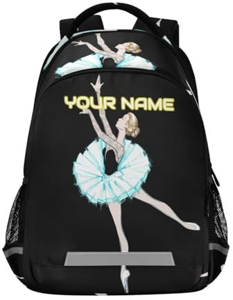 Ksajwzf Schulrucksack mit individuellem Namen, Aquarell-Ballettkleid, schwarz, mit Brustgurt, personalisierter Tänzer-Laptop-Rucksack, individueller Reise-Wanderrucksack für Jungen und Mädchen,