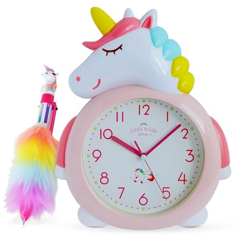 Oramics Kinderuhr Wanduhr ohne Ticken für Mädchen Kinderzimmer - Lernuhr Zimmeruhr Analog Quarz sehr leise mit Licht - Einhorn Lernuhr zum Schulstart 2cm große Zahlen (1x Einhorn-Wanduhr)