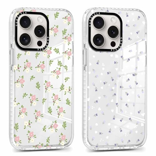 Xylota Floral8 Mobilskal för iPhone 16 Pro 6,3 tum, 2-pack, genomskinligt, estetiska mönster, blommor, mjuk silikon, ultratunn TPU, stötsäkert