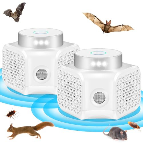 2 Pack Ultrasonic Pest Repeller 360° Indoor Rodent Repellent for Mice Rats Ants Bugs Squirrels | Electronic Plug-in Mouse Repellent with 4 Modes, Flashlights for House, Attic, Basement, Garage,White