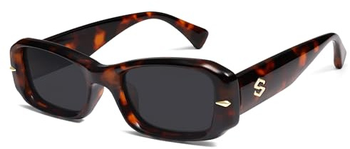SOJOS Retro Polarisierte Rechteckig Sonnenbrille Damen Herren Vintage Quadratisch Dicker Rahmen Sonnerbrillen mit UV400 Schutz SJ2366