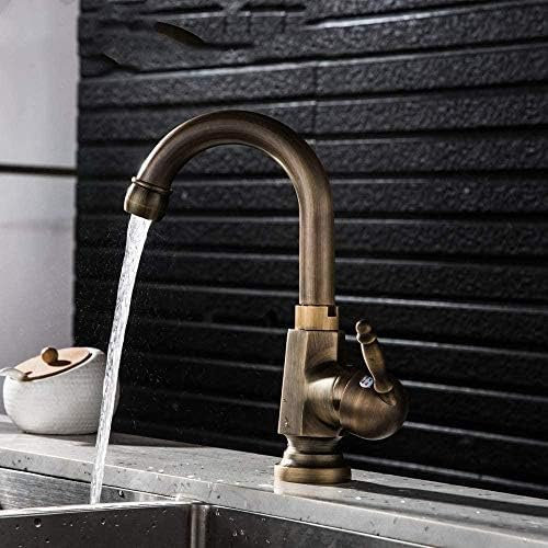 Antikes Bronze-Finish Messing Küchenarmatur mit 360 Grad drehbarem Einhandgriff Warm- und Kaltwasserhahn für Waschbecken