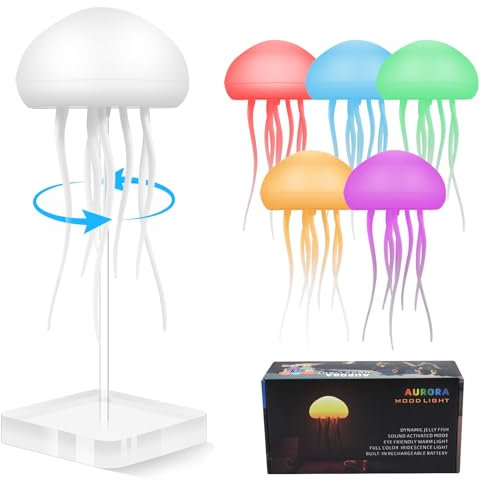 Gerbala Quallenlampe, RGB Cute Jellyfish Light, Touch Light Wiederaufladbar, LED Quallen Table Lamp, Schwimmendes Quallen-Nachtlicht für Schlafzimmer, hängend & Basis