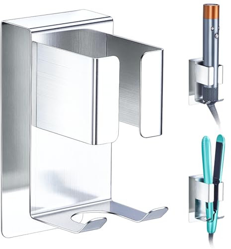 YYBO Porta Piastra per Capelli, Porta Phon da Muro, Supporto phon da Parete, porta Asciugacapelli Adatto per Piastre e Arricciacapelli, Argento