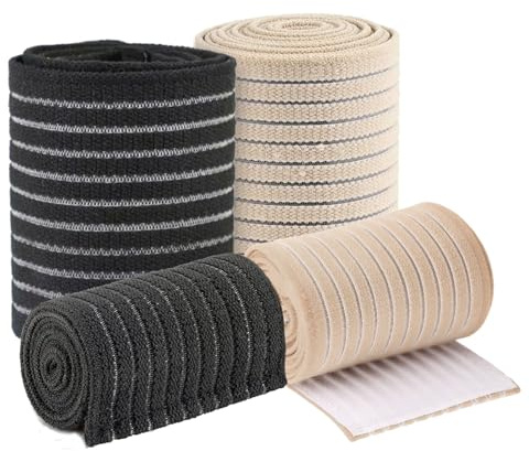 Elastische Bandage, Kompressionsbandage, 4 Stück Selbstklebend, Schwarz und Hautfarben, Knöchelunterstützung für Arm und Bein (70cm*2, 150cm*2)