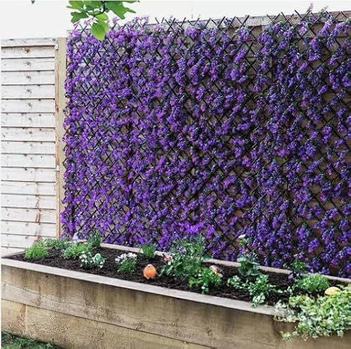 Garden Mile 2X Violet Trellis Topiary Purple Leaves and Flowers Artificial Leaf Spring and Summer Creeping Garden Decoration Faux Living Wall Leaf Screen 180cm x 60cm