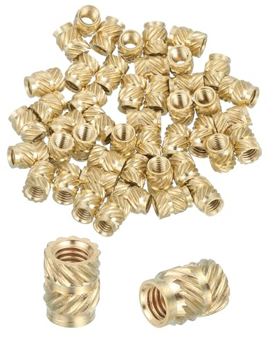 sourcing map 46 Pcs Threaded Inserts, M3 Brass Heat Set Insert for 3D Printing and Plastic Material Female Knurled Insert Nuts for Laptops Electronic Products, M3x4.5x6mm