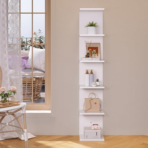 SONNI Estantería de pared, estantería de pie de 6 niveles, pared y variante de pie, industrial para libros, medios y decoración, montaje flexible en salón, cocina u oficina en casa, color blanco, 30 x