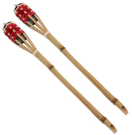 OUNONA 2 Pezzi Torcia Di Bambù Tremolante Guidato All'aperto Al Di Fuori Per Campeggio Di Grandi Dimensioni Lanterne Da Giardino All'aperto Di Bambù