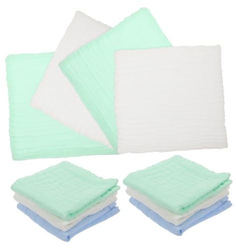 POPETPOP 10 piezas Toallas de Muselina para Bebés de Toallas Infantiles de Algodón Sin Aditivos Fluorescentes Accesorio para Recién Nacidos y Eructos Verdes Azules