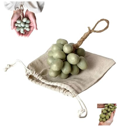 Jabón de Uva - Forma de Fruta, Ingredientes Naturales, Hidratante, Cuidado de la Piel, Decoración, Regalo Creativo, Recuerdo - con Bolsa de Lino (15, Uvas verdes)