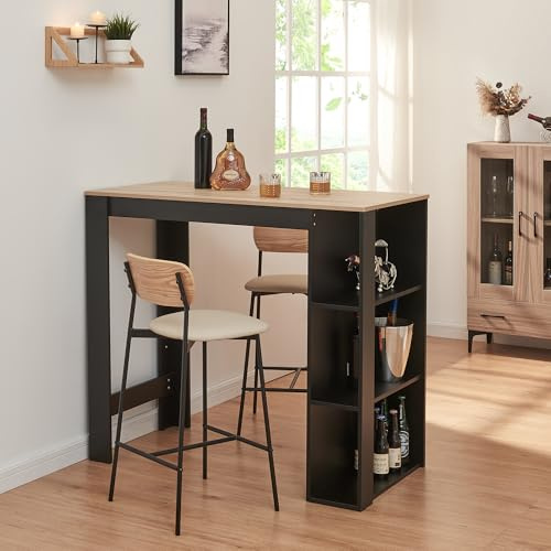 [en.casa] Bartisch Danderyd Bistrotisch Esstisch 120 x 60 x 106 cm Küchentheke mit 3 Ablagefächern Stehtisch Bartheke für Esszimmer Wohnzimmer Küche Schwarz/Eicheoptik