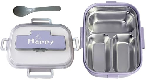 Générique Boîte Repas En Acier Inoxydable,Contenants à Collation en Acier Inoxydable avec Couverts | Rangement Repas 3 Compartiments pour École Maternelle Crèche Camping
